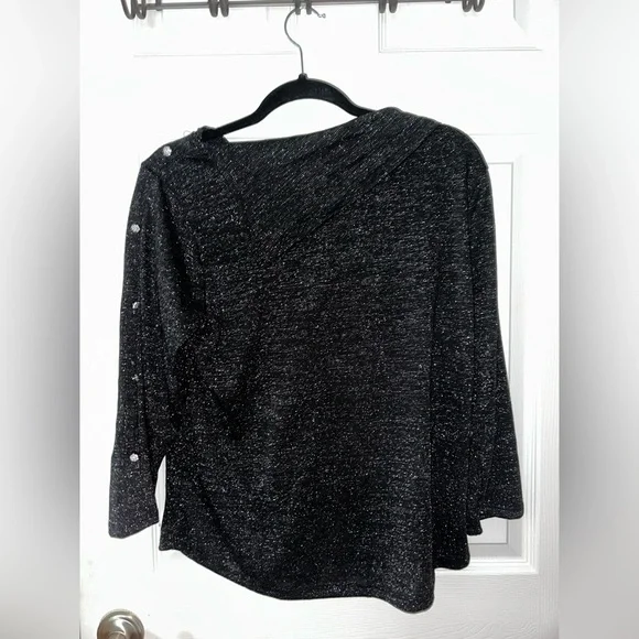 Adrienne Vittadini Sparkle Cowl Neck Black Top NWT Large - Picture 2 of 3